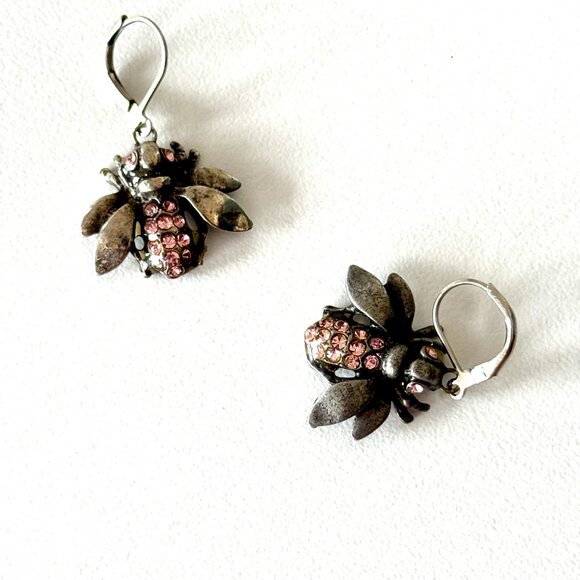 Pink gem stone bug earrings - Picture 1 of 6